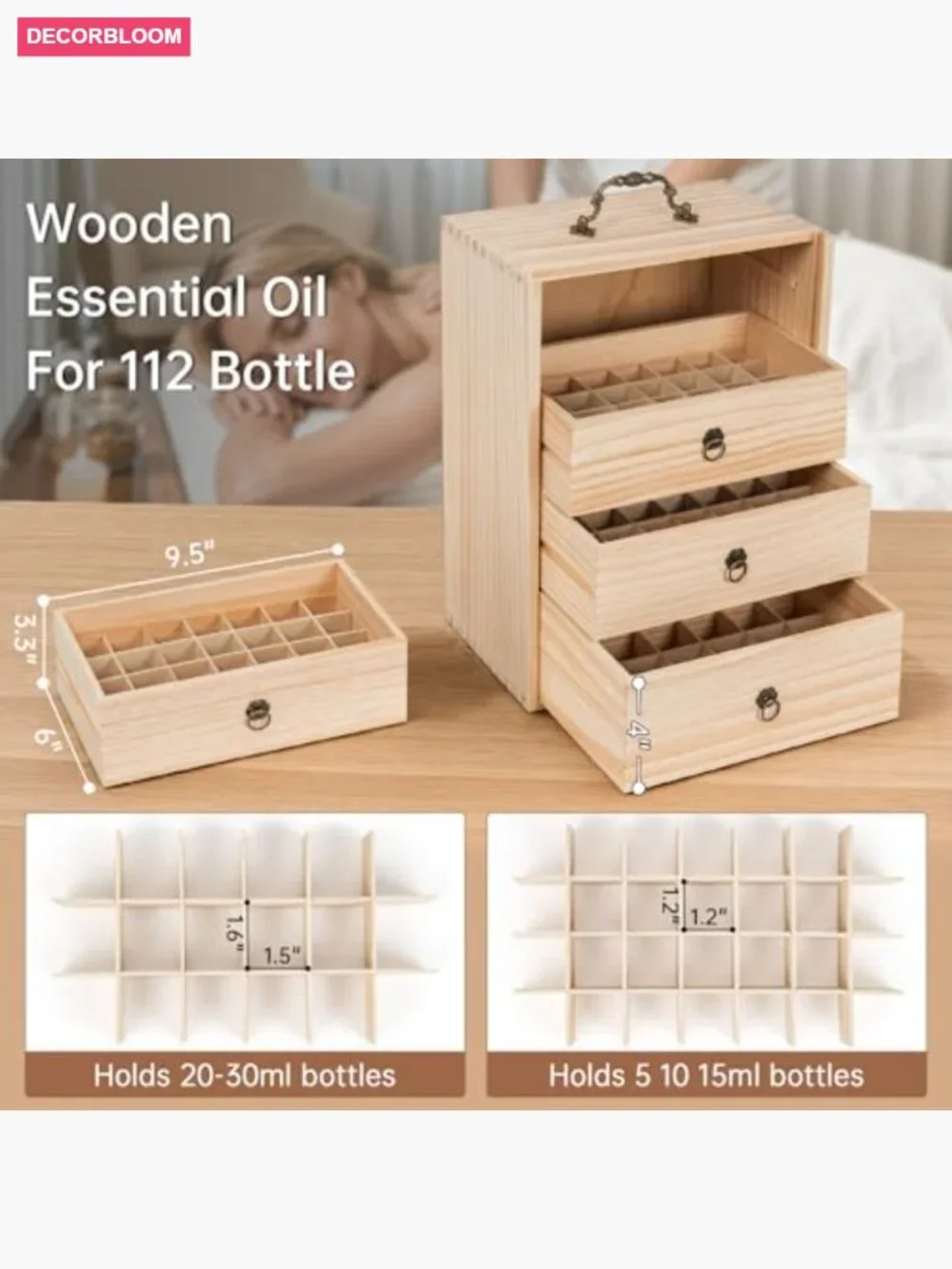Wooden Essential Oil Storage Box Holds 112 Bottles 5-30ml